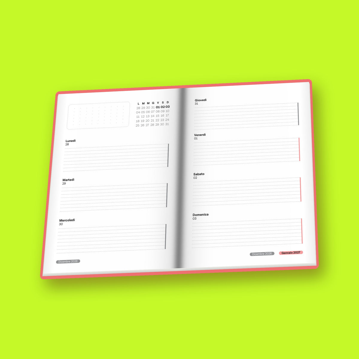 Agenda 2027 Rosa – pagine settimanali